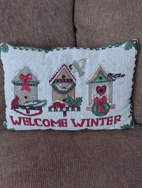 Welcome Winter Birdhouses Cushion 18" Long